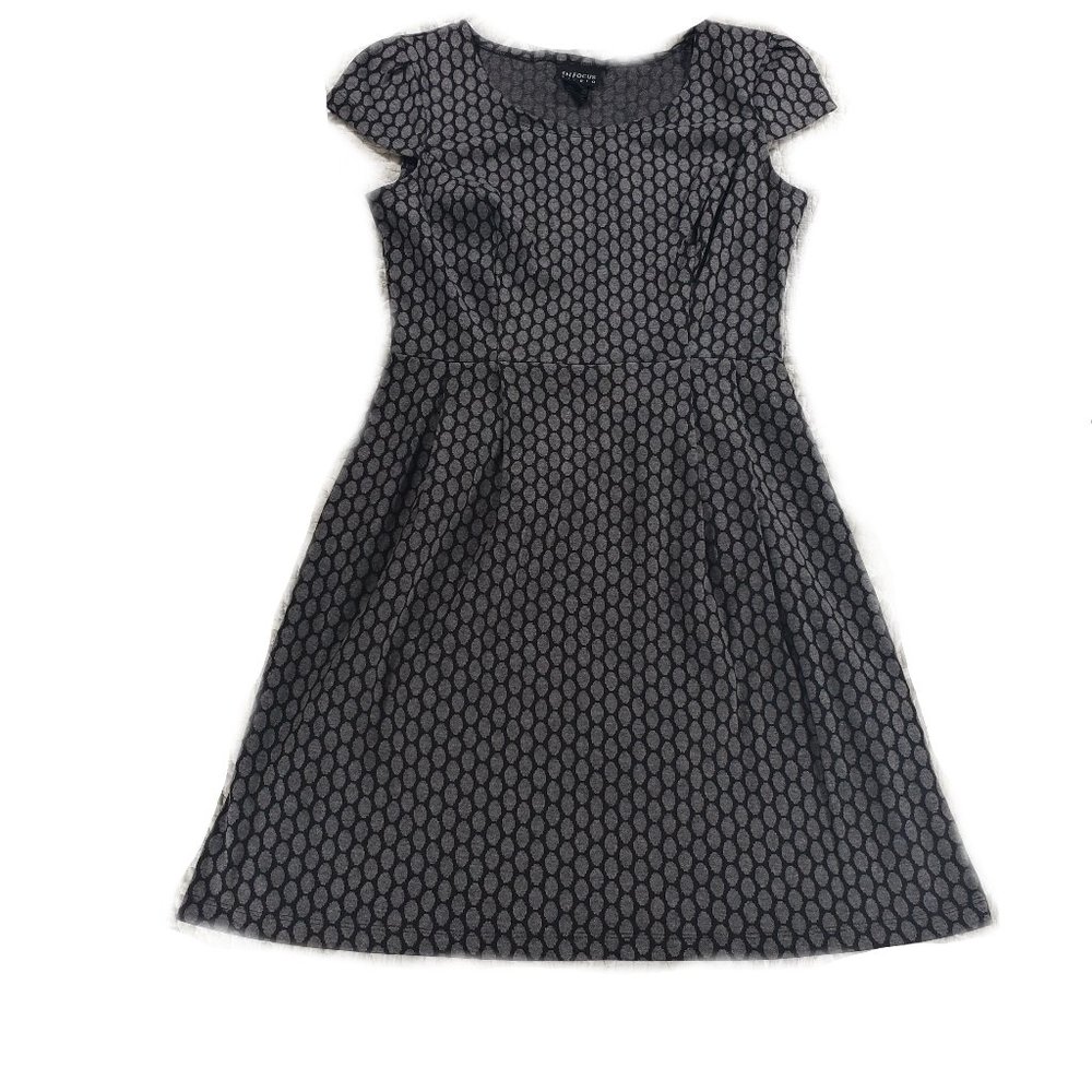 Grey and Black Geometric Cap Sleeved Dress